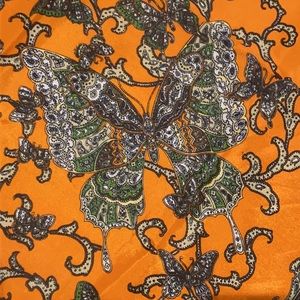 Paisley Butterfly Scarf by Nasharr Freres Orange/Green Polyester Japan 21” sq.